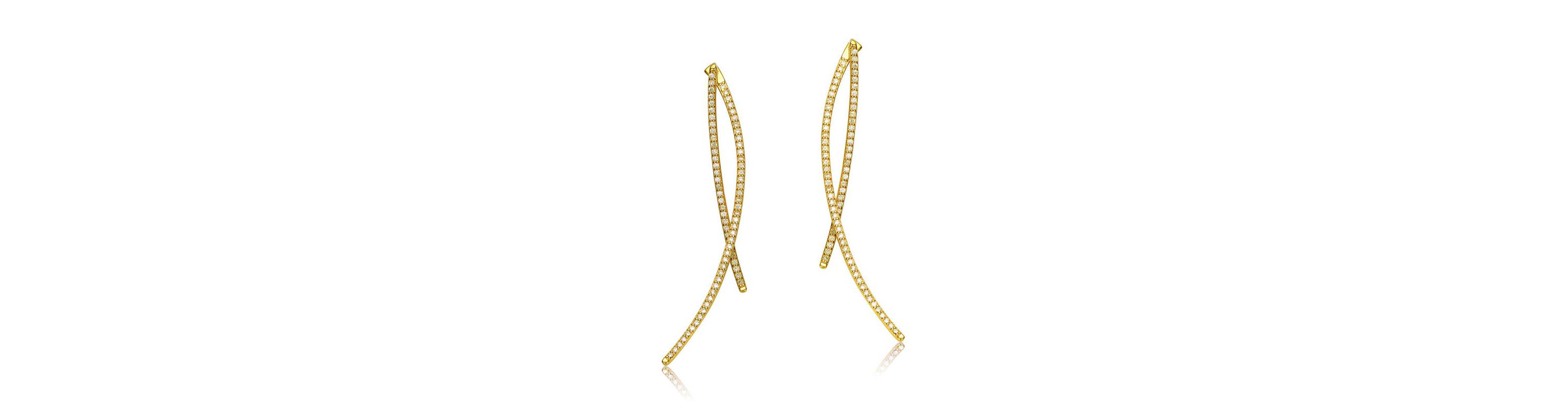 Lab Created Modern 14K Gold Plated with Clear Cubic Zirconia Thin Statement Earrings