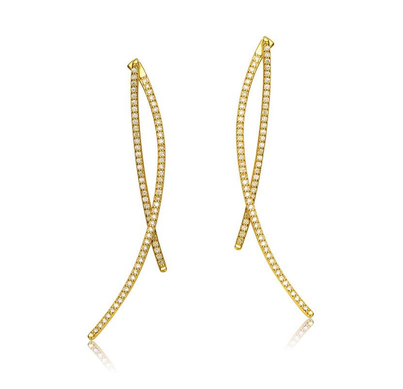 Lab Created Modern 14K Gold Plated with Clear Cubic Zirconia Thin Statement Earrings