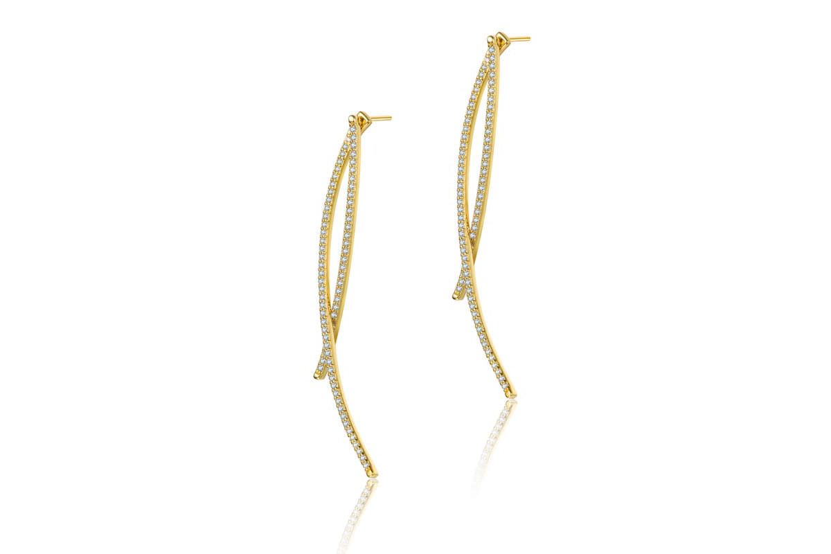 Lab Created Modern 14K Gold Plated with Clear Cubic Zirconia Thin Statement Earrings