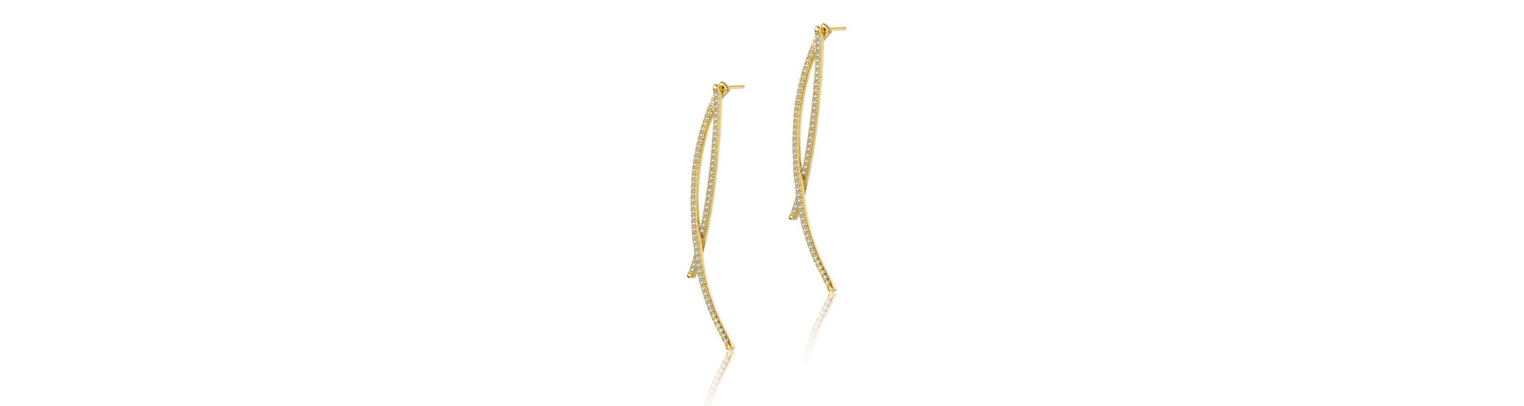 Lab Created Modern 14K Gold Plated with Clear Cubic Zirconia Thin Statement Earrings