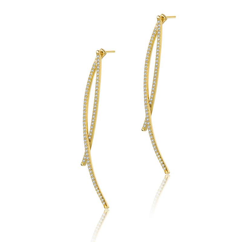 Lab Created Modern 14K Gold Plated with Clear Cubic Zirconia Thin Statement Earrings