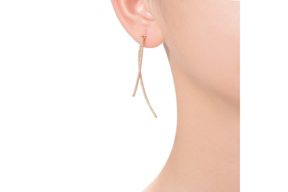 Lab Created Modern 14K Gold Plated with Clear Cubic Zirconia Thin Statement Earrings