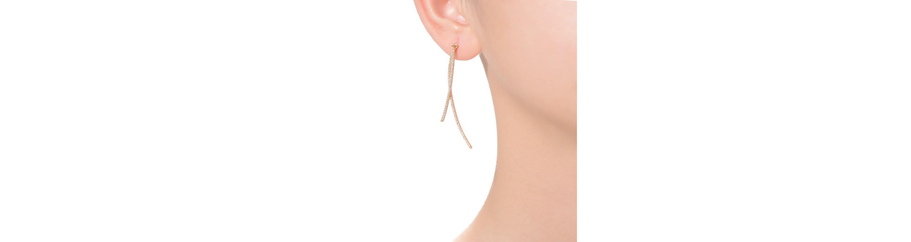 Lab Created Modern 14K Gold Plated with Clear Cubic Zirconia Thin Statement Earrings
