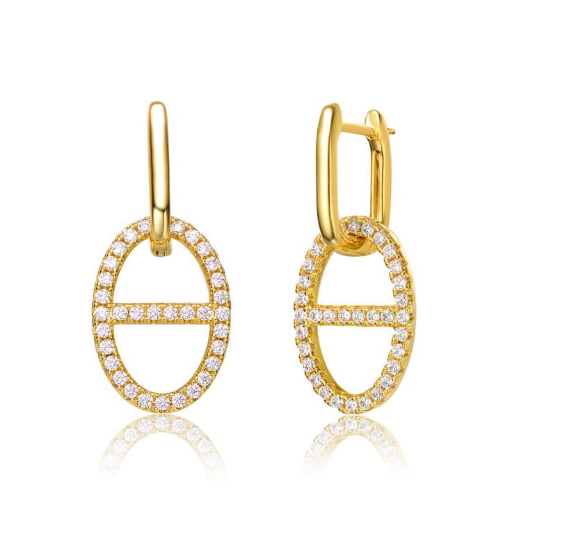 Lab Created 14K Gold Plated with Clear Cubic Zirconia with Hollow Circle Dangle Earrings