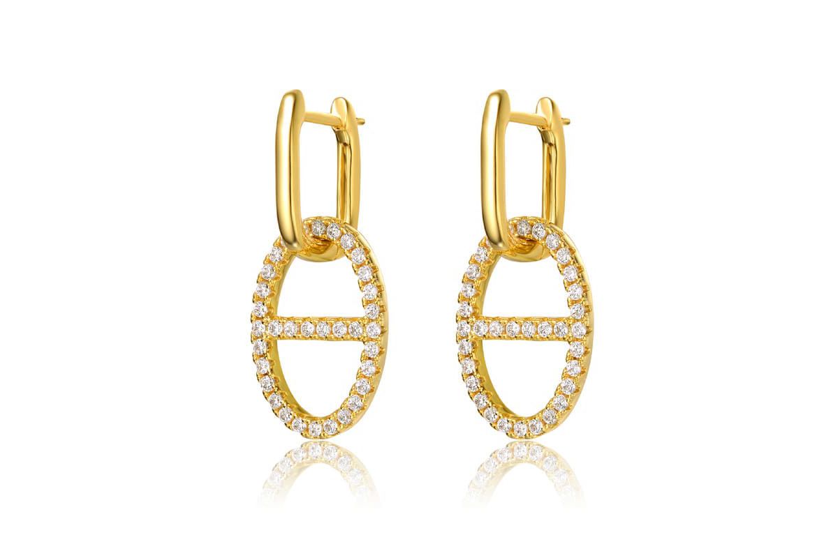 Lab Created 14K Gold Plated with Clear Cubic Zirconia with Hollow Circle Dangle Earrings