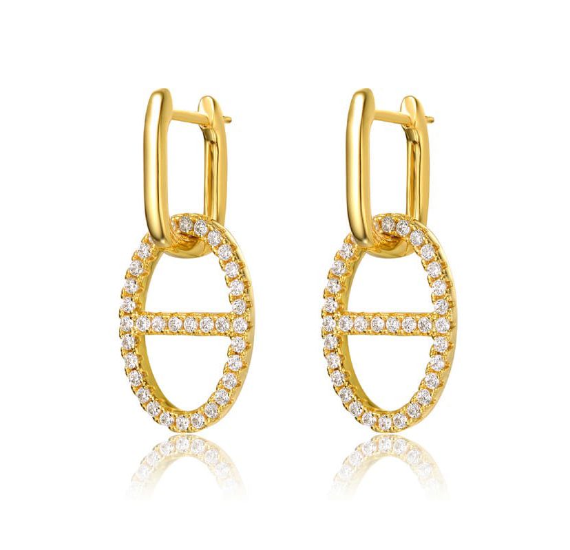 Lab Created 14K Gold Plated with Clear Cubic Zirconia with Hollow Circle Dangle Earrings