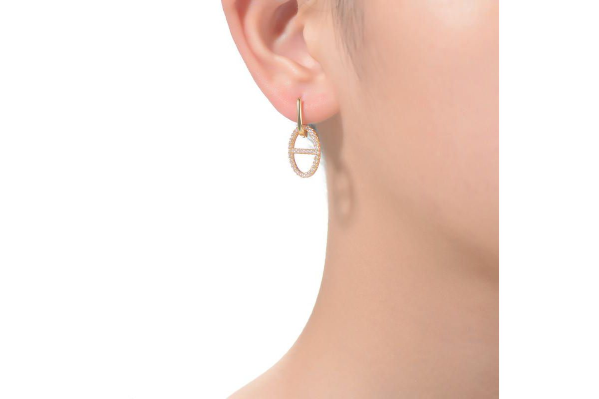 Lab Created 14K Gold Plated with Clear Cubic Zirconia with Hollow Circle Dangle Earrings