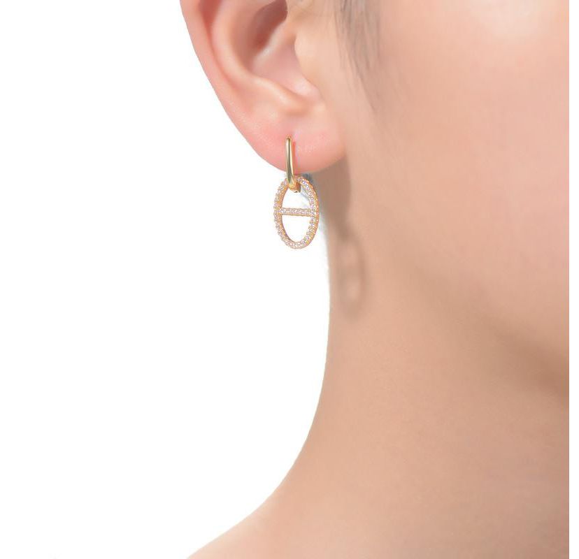 Lab Created 14K Gold Plated with Clear Cubic Zirconia with Hollow Circle Dangle Earrings