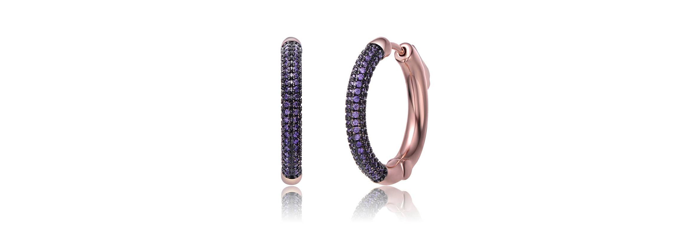 Lab Created Black Plated and 18K Rose Gold Plated with Cubic Zirconia Hoop Earrings