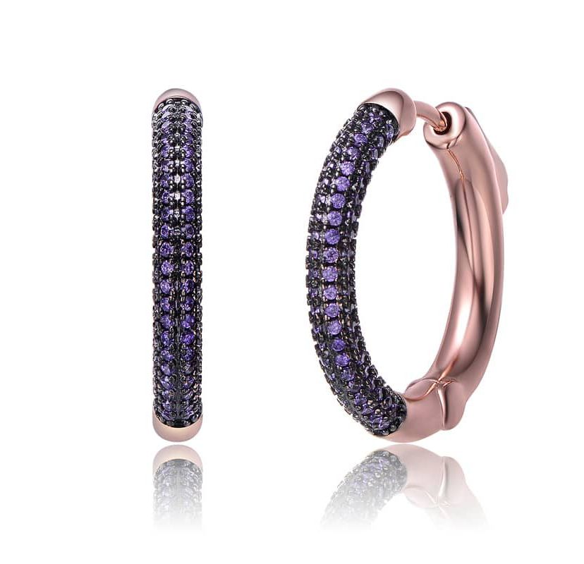 Lab Created Black Plated and 18K Rose Gold Plated with Cubic Zirconia Hoop Earrings