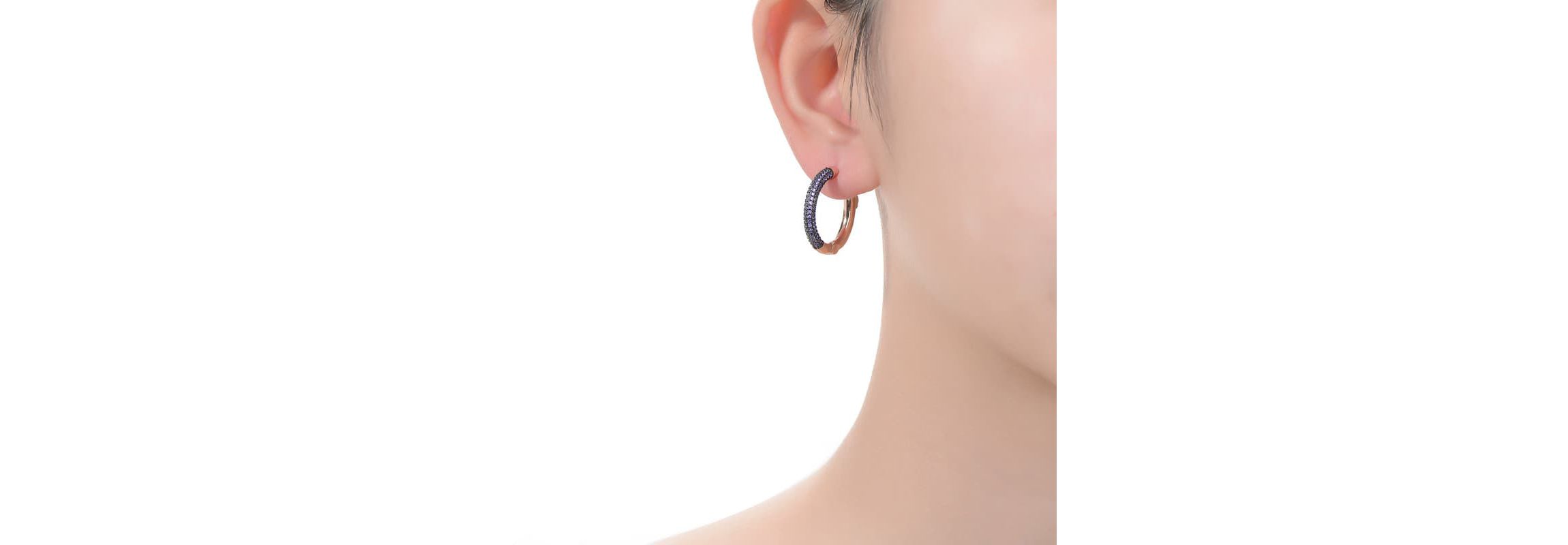 Lab Created Black Plated and 18K Rose Gold Plated with Cubic Zirconia Hoop Earrings