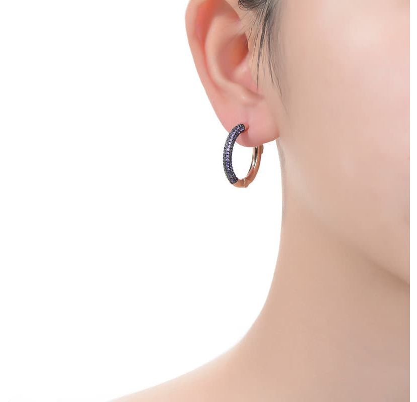 Lab Created Black Plated and 18K Rose Gold Plated with Cubic Zirconia Hoop Earrings
