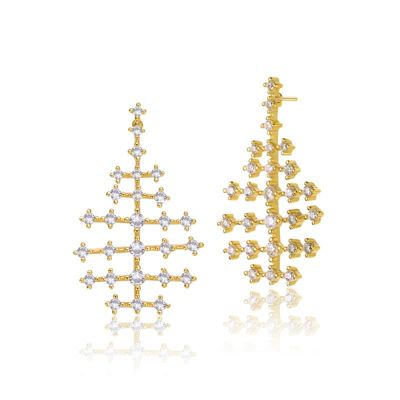 Rozzato Lab Created 14K Gold Plated with Clear Cubic Zirconia Anchor-Like Design Drop Earrings