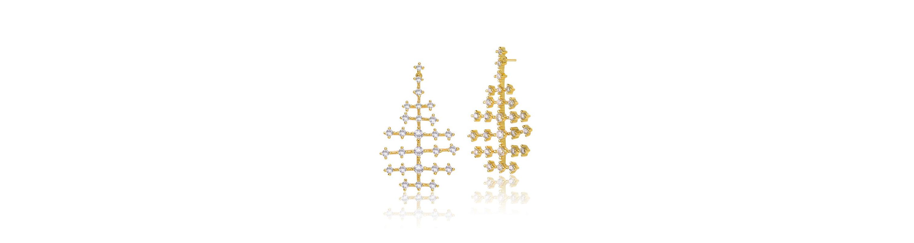 Lab Created 14K Gold Plated with Clear Cubic Zirconia Anchor-Like Design Drop Earrings
