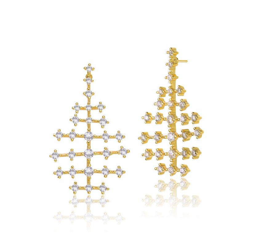 Lab Created 14K Gold Plated with Clear Cubic Zirconia Anchor-Like Design Drop Earrings