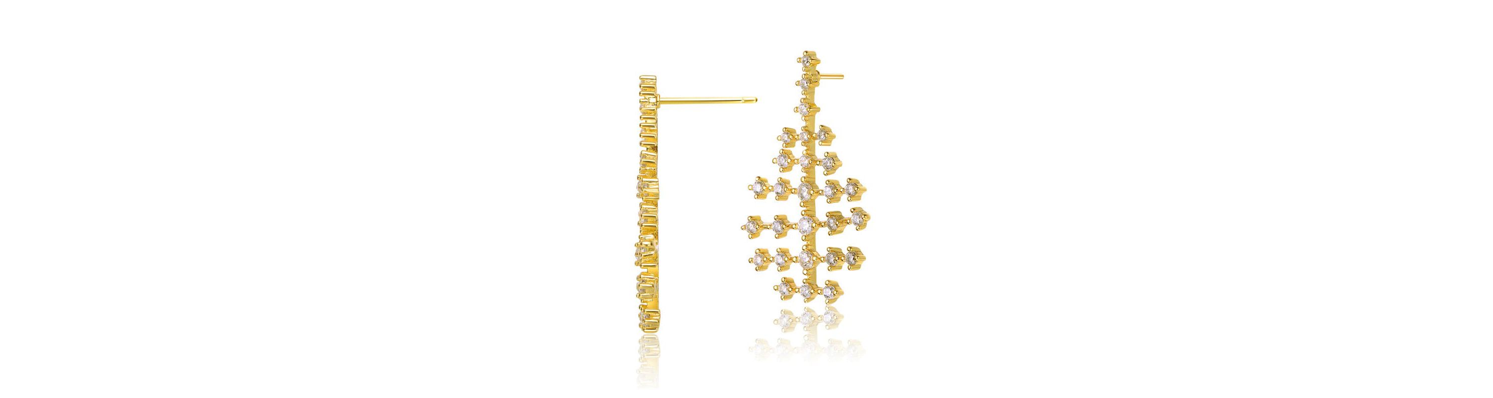 Lab Created 14K Gold Plated with Clear Cubic Zirconia Anchor-Like Design Drop Earrings