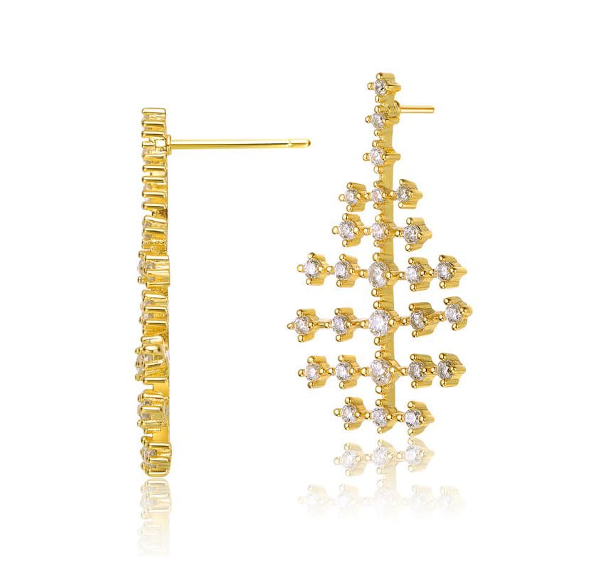 Lab Created 14K Gold Plated with Clear Cubic Zirconia Anchor-Like Design Drop Earrings