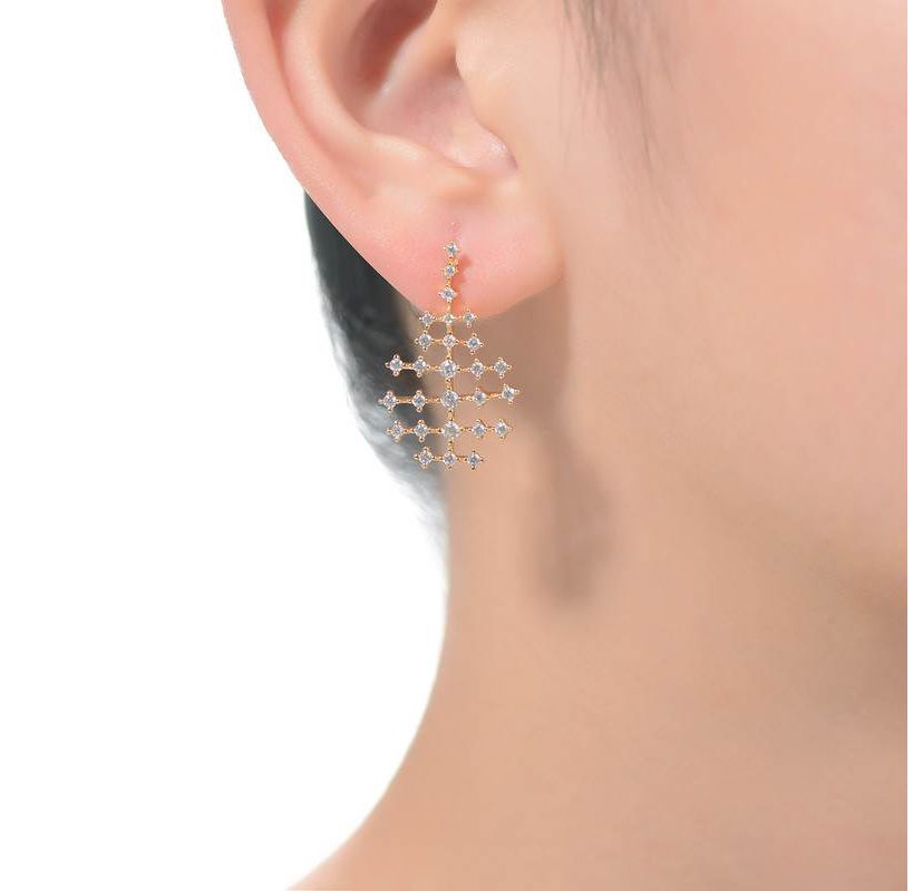 Lab Created 14K Gold Plated with Clear Cubic Zirconia Anchor-Like Design Drop Earrings