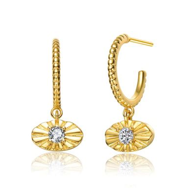 Rozzato Lab Created 14K Gold Plated with Prong Set Clear Cubic Zirconia Round Dangle & Open Hoop Earrings