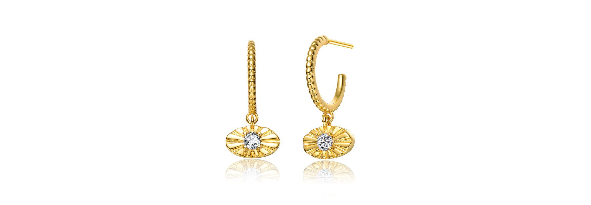 Lab Created 14K Gold Plated with Prong Set Clear Cubic Zirconia Round Dangle & Open Hoop Earrings