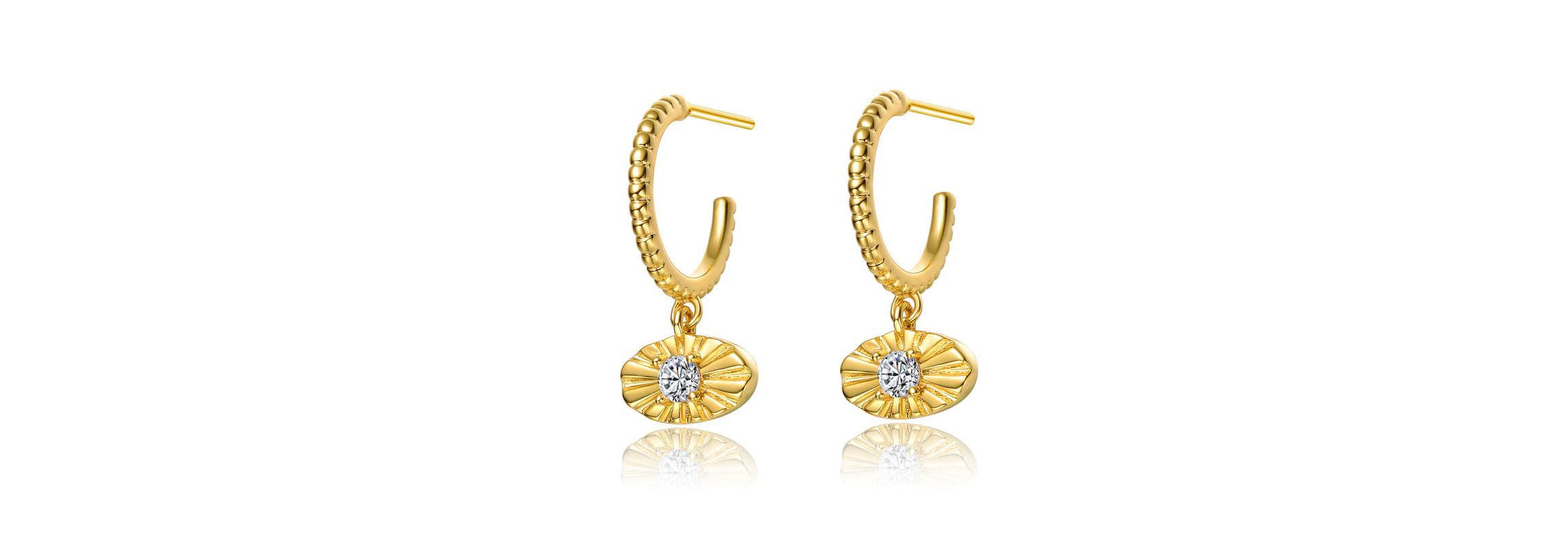 Lab Created 14K Gold Plated with Prong Set Clear Cubic Zirconia Round Dangle & Open Hoop Earrings