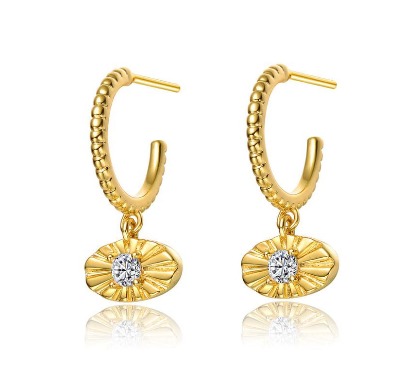 Lab Created 14K Gold Plated with Prong Set Clear Cubic Zirconia Round Dangle & Open Hoop Earrings