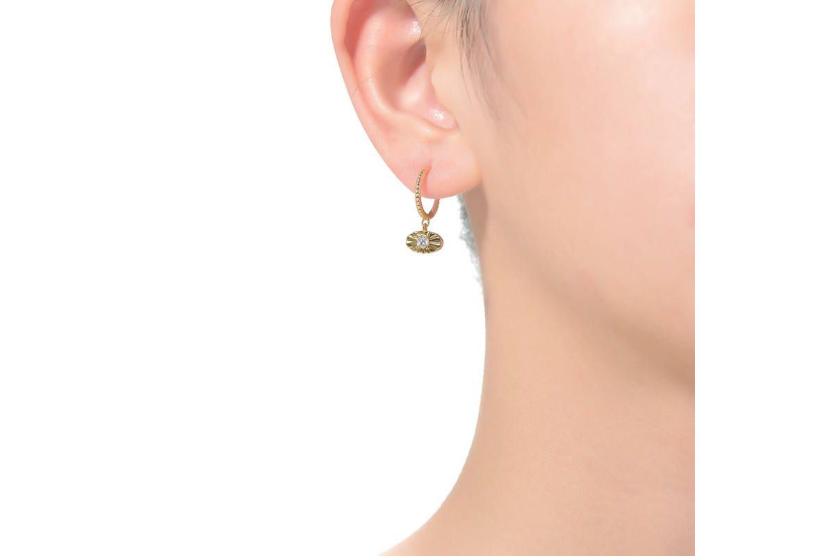 Lab Created 14K Gold Plated with Prong Set Clear Cubic Zirconia Round Dangle & Open Hoop Earrings