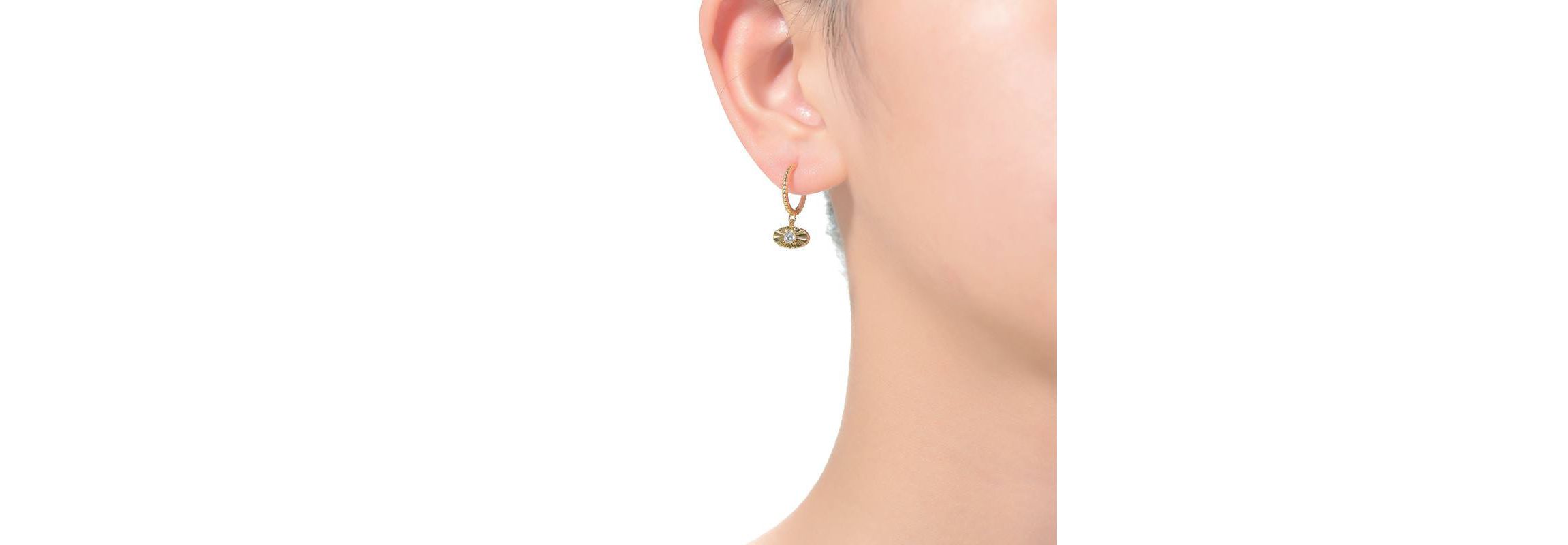 Lab Created 14K Gold Plated with Prong Set Clear Cubic Zirconia Round Dangle & Open Hoop Earrings