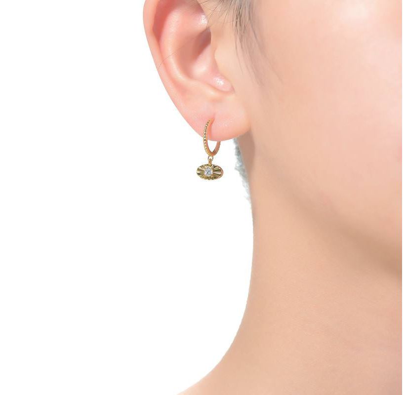 Lab Created 14K Gold Plated with Prong Set Clear Cubic Zirconia Round Dangle & Open Hoop Earrings