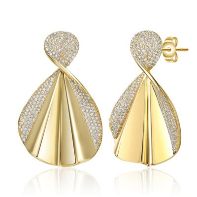 Rozzato Lab Created Exquisite 14K Gold Plated with Clear Cubic Zirconia Extra Large Dangle Earrings