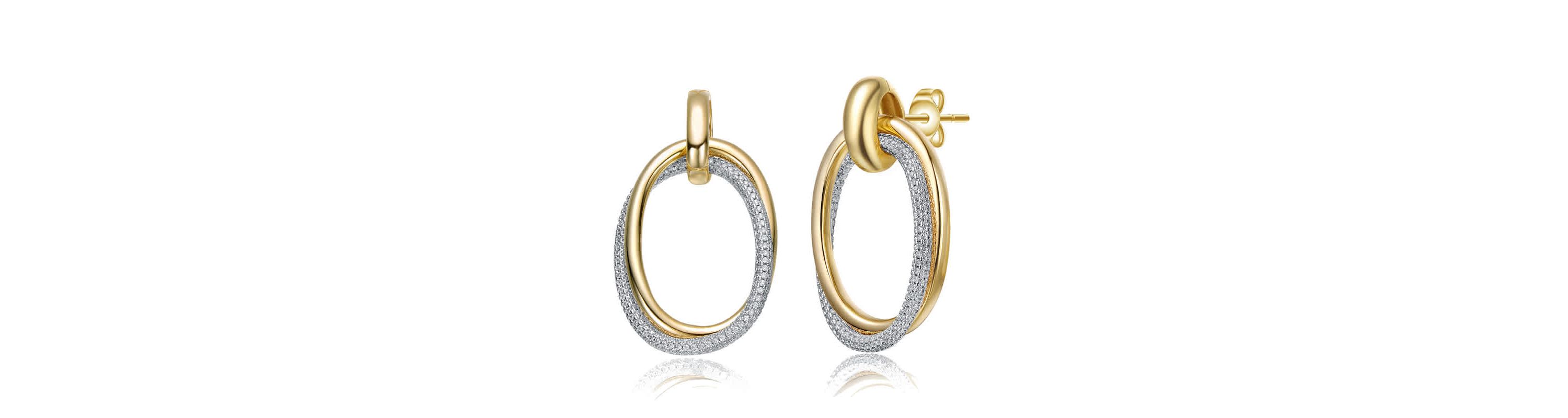 Lab Created Two-Tone with Clear Cubic Zirconia Stud Earrings