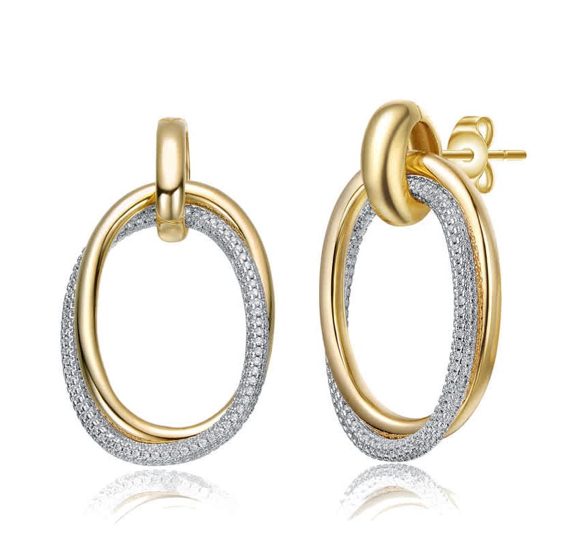 Lab Created Two-Tone with Clear Cubic Zirconia Stud Earrings