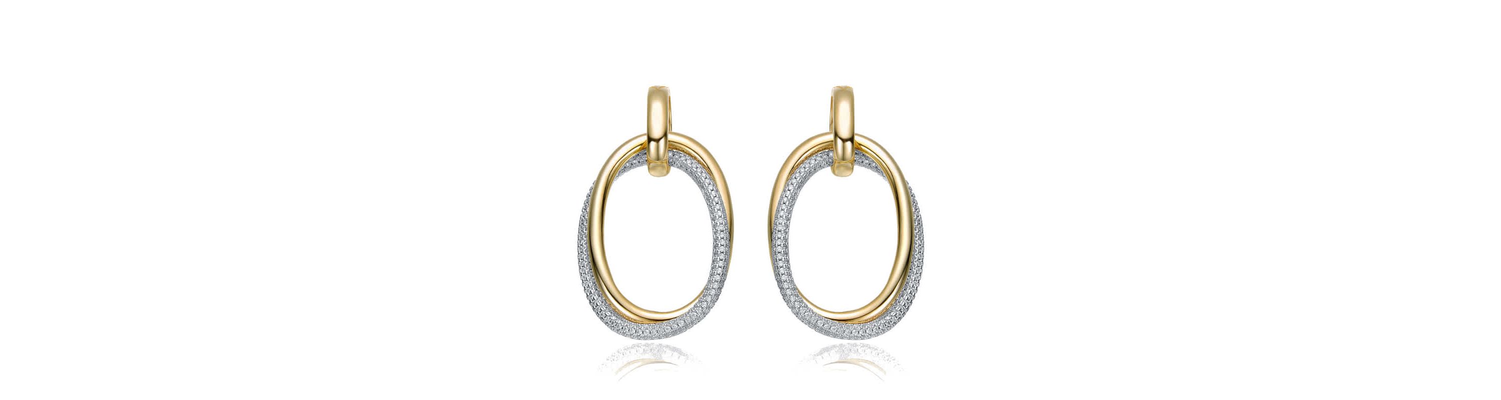 Lab Created Two-Tone with Clear Cubic Zirconia Stud Earrings