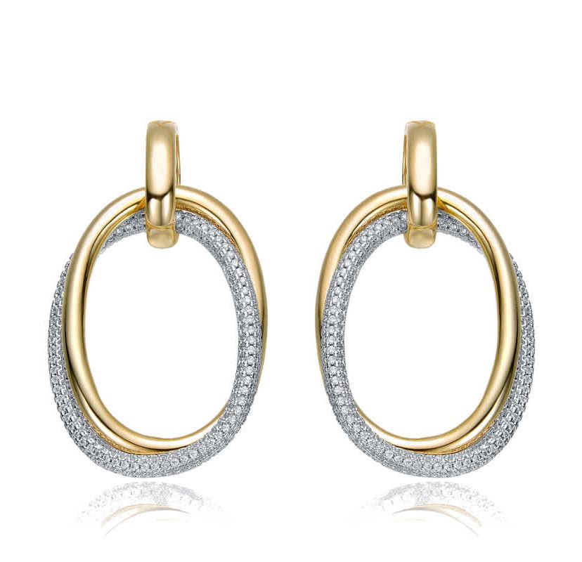 Lab Created Two-Tone with Clear Cubic Zirconia Stud Earrings