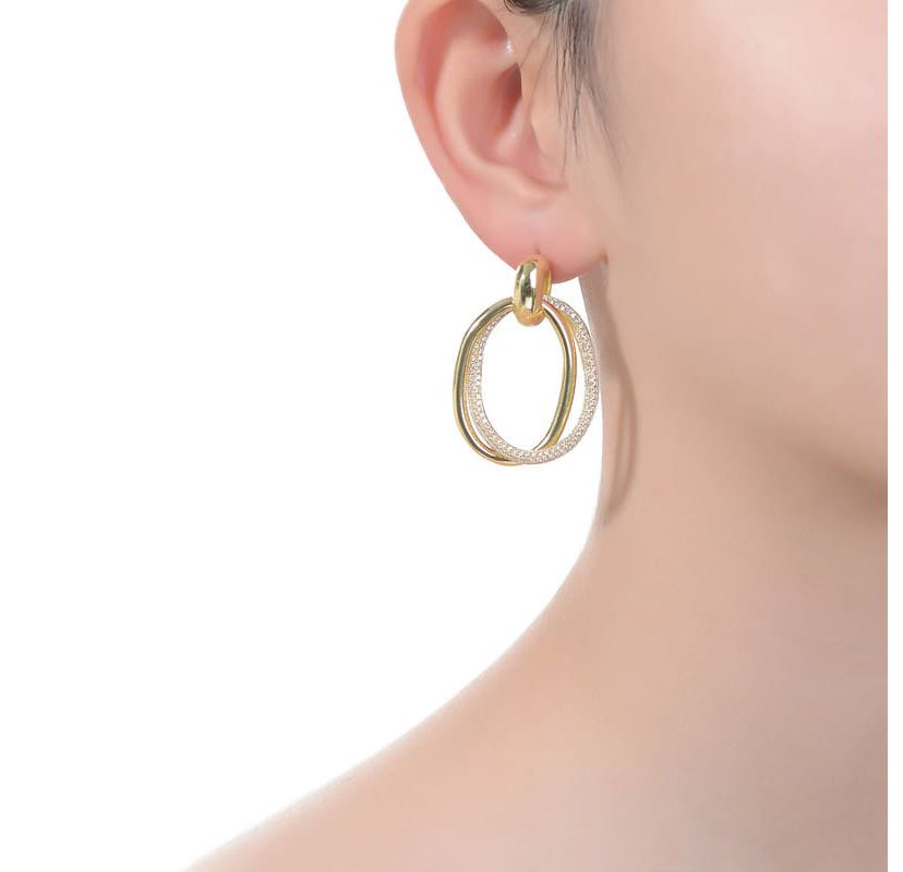 Lab Created Two-Tone with Clear Cubic Zirconia Stud Earrings