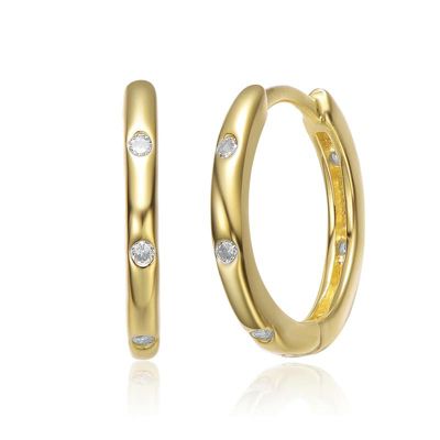 Rozzato Lab Created Kids 14k Gold Plated with Clear Cubic Zirconia Hoop Earrings