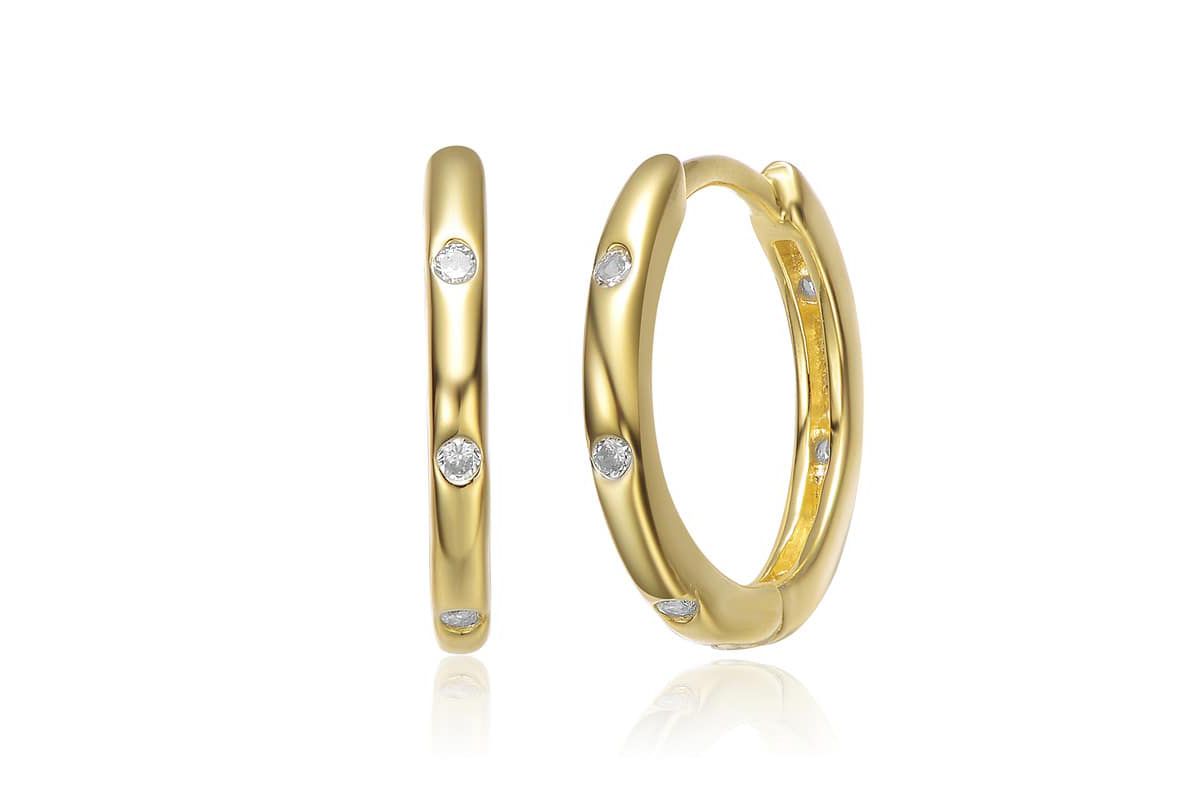 Lab Created Kids 14k Gold Plated with Clear Cubic Zirconia Hoop Earrings