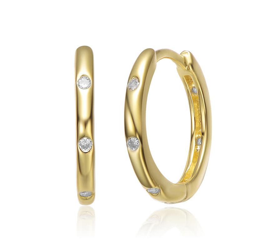 Lab Created Kids 14k Gold Plated with Clear Cubic Zirconia Hoop Earrings