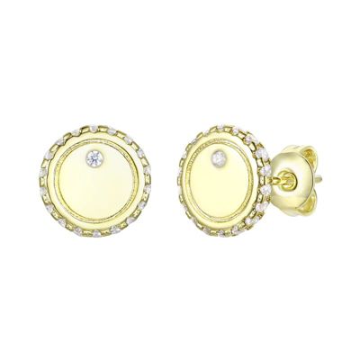 Rozzato Lab Created 14K Gold Plated with Clear Cubic Zirconia Pave Button Stud Earrings