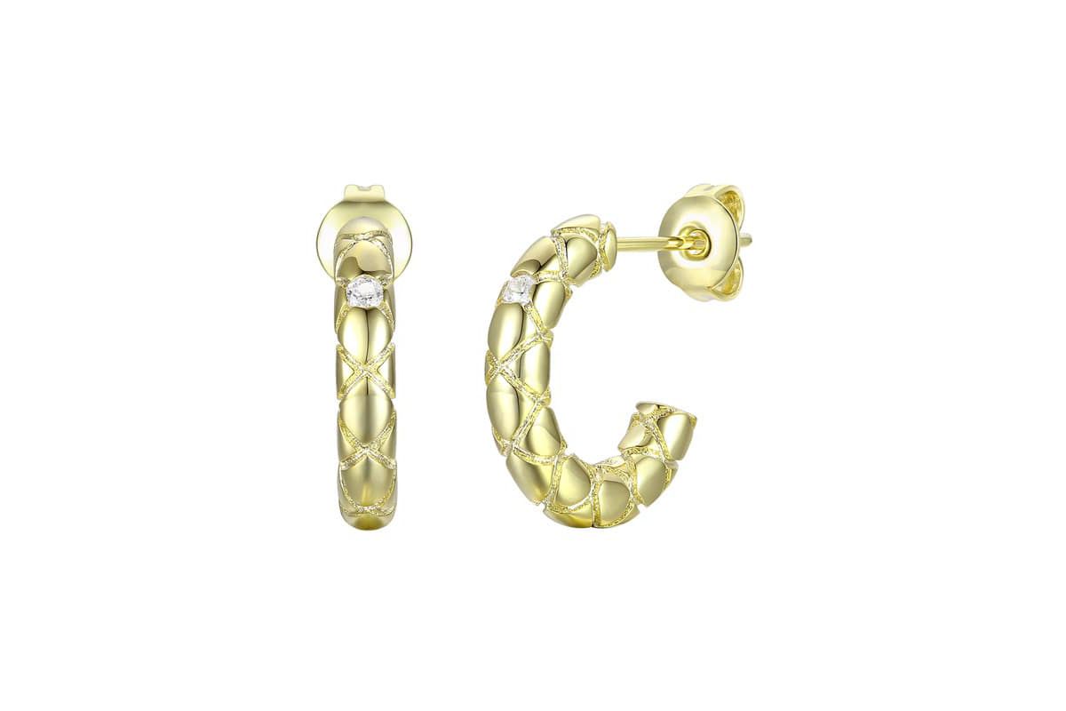 Lab Created 14K Gold Plated with Clear Cubic Zirconia Open Hoop Earrings