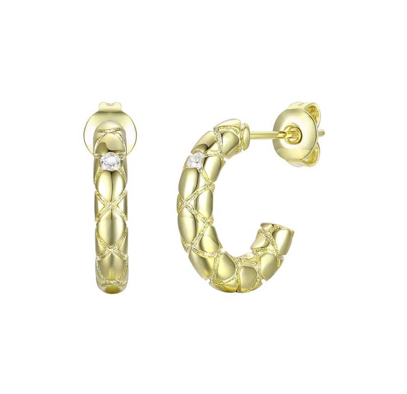 Lab Created 14K Gold Plated with Clear Cubic Zirconia Open Hoop Earrings