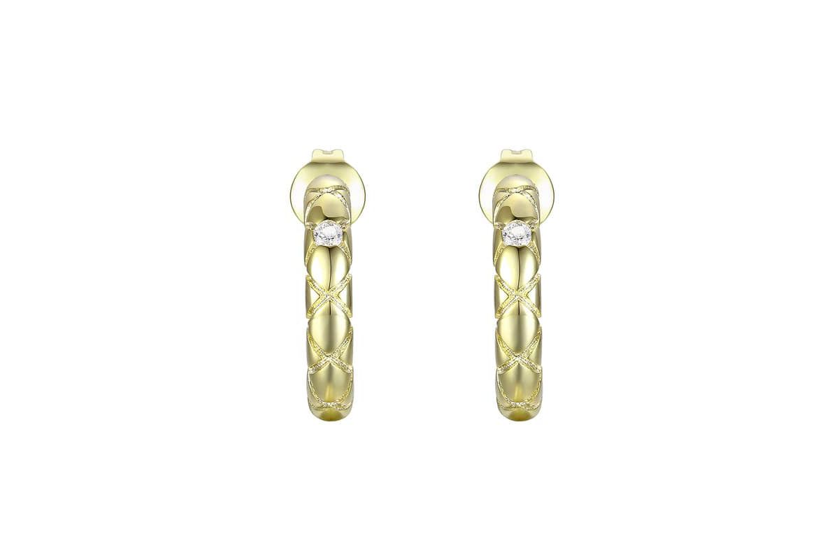 Lab Created 14K Gold Plated with Clear Cubic Zirconia Open Hoop Earrings
