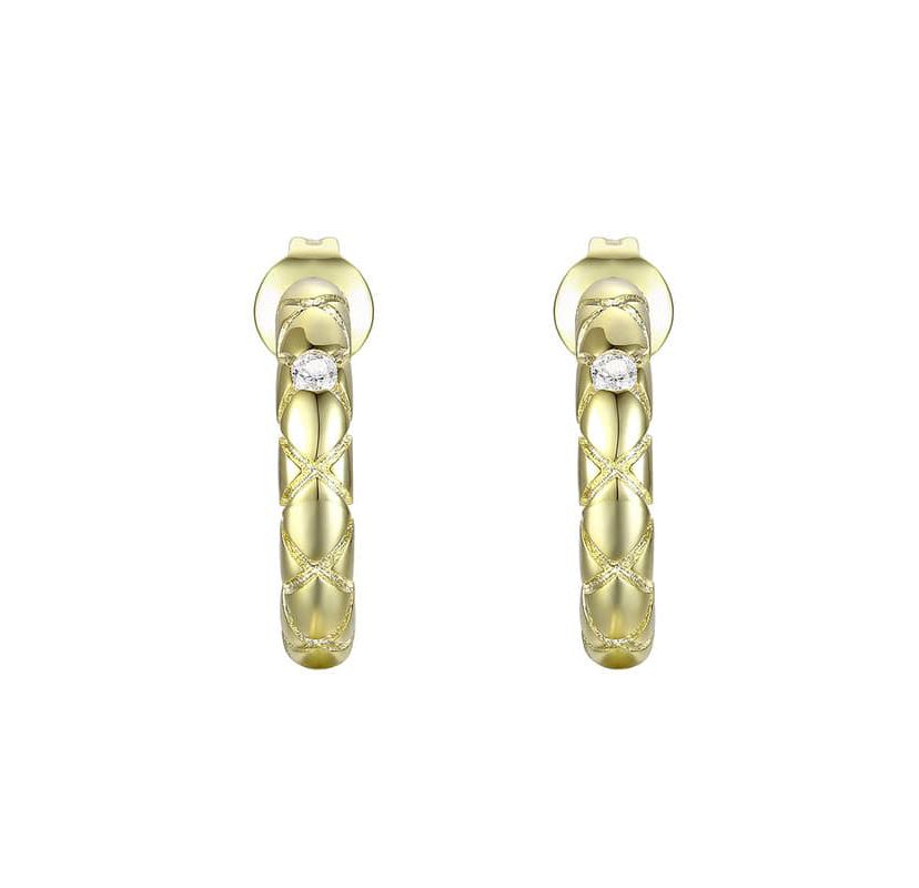 Lab Created 14K Gold Plated with Clear Cubic Zirconia Open Hoop Earrings