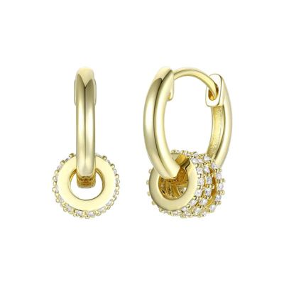 Rozzato Lab Created 14K Gold Plated with Clear Round Cubic Zirconia Small Hoop Earrings