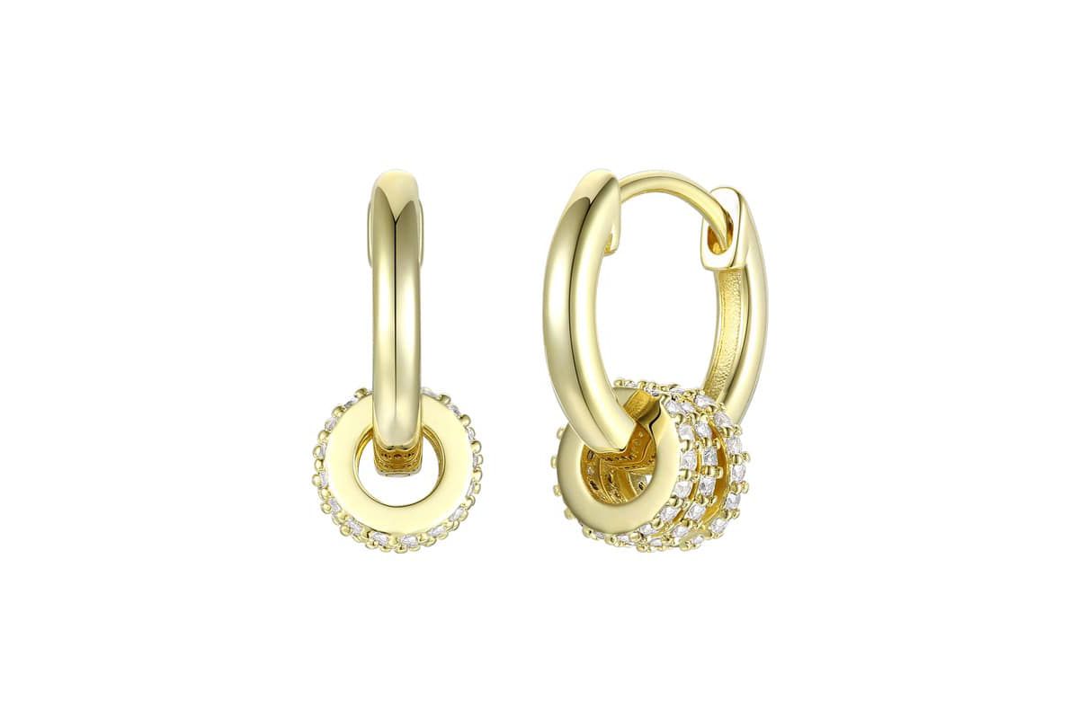 Lab Created 14K Gold Plated with Clear Round Cubic Zirconia Small Hoop Earrings