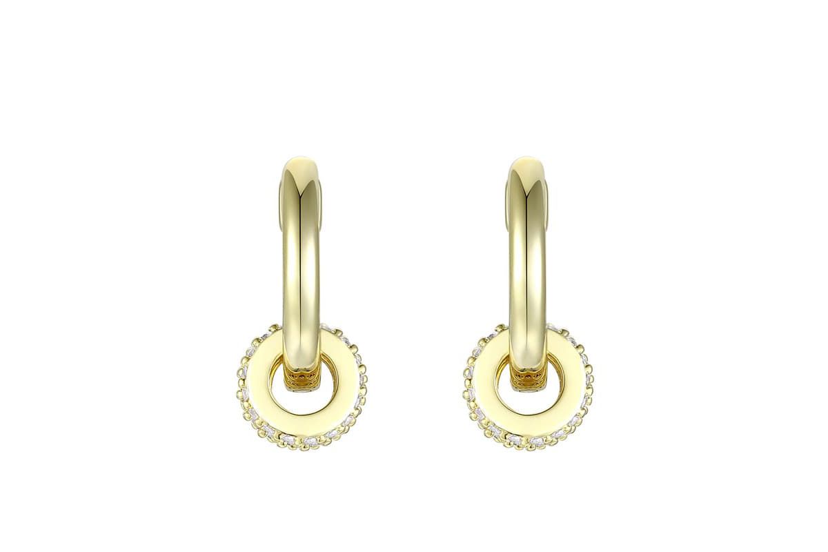 Lab Created 14K Gold Plated with Clear Round Cubic Zirconia Small Hoop Earrings