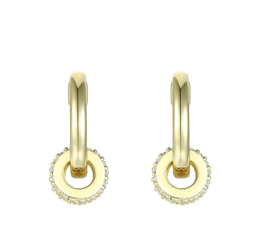 Lab Created 14K Gold Plated with Clear Round Cubic Zirconia Small Hoop Earrings