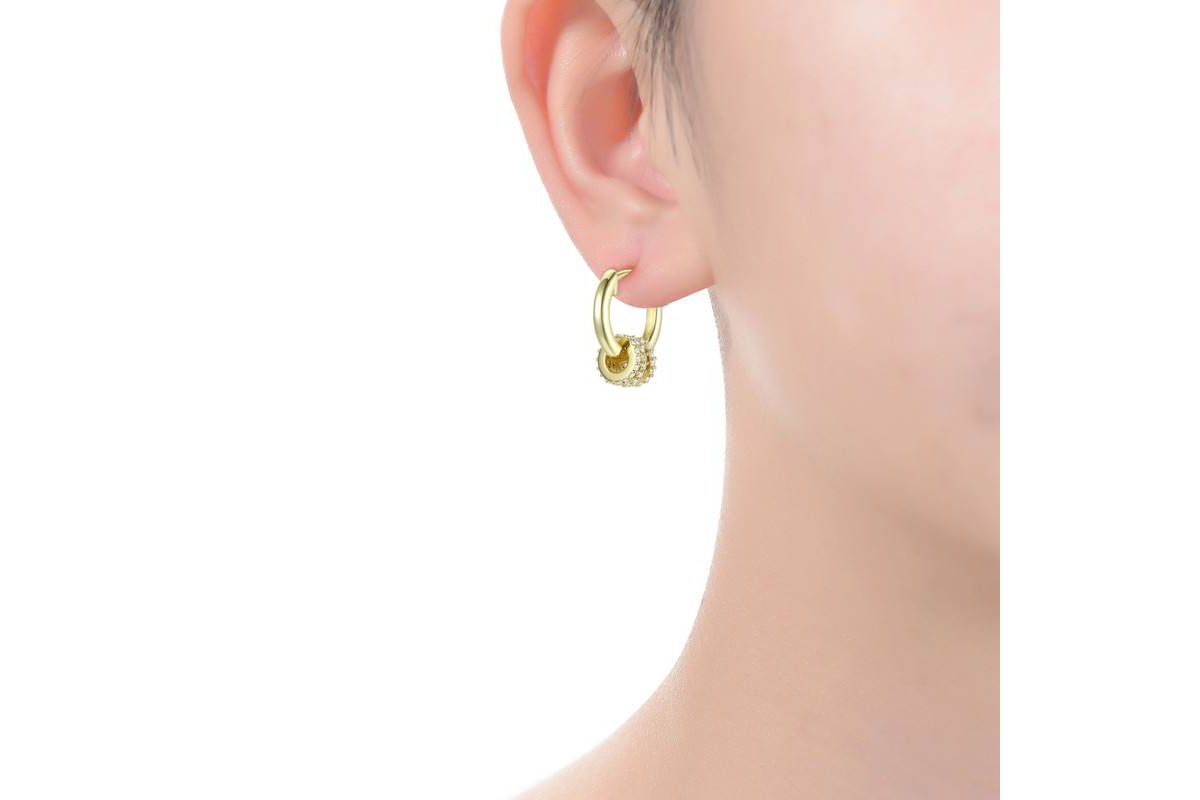 Lab Created 14K Gold Plated with Clear Round Cubic Zirconia Small Hoop Earrings