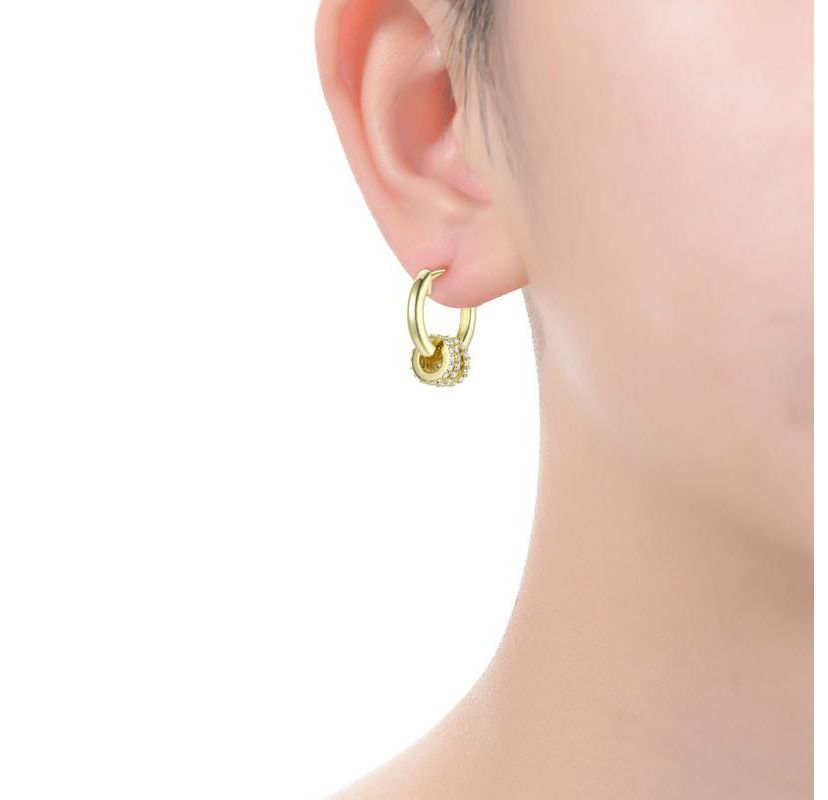 Lab Created 14K Gold Plated with Clear Round Cubic Zirconia Small Hoop Earrings