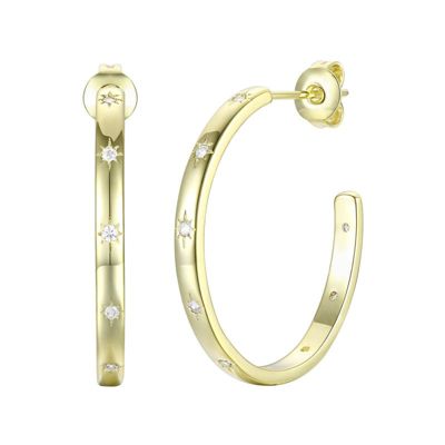 Rozzato Lab Created 14K Gold Plated with Clear Cubic Zirconia Hoop Earrings